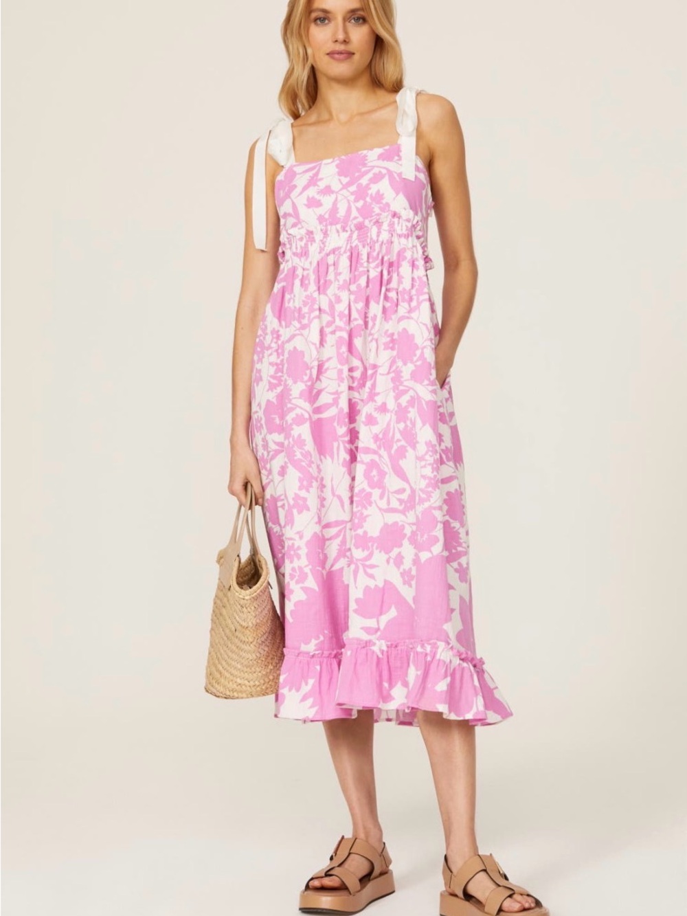 Peter Som Pink & White Floral Cotton Ruffle Dress
